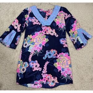 Alice & Trixie by Angela George 100% Silk A Line V-Neck Vibrant Floral Dress S